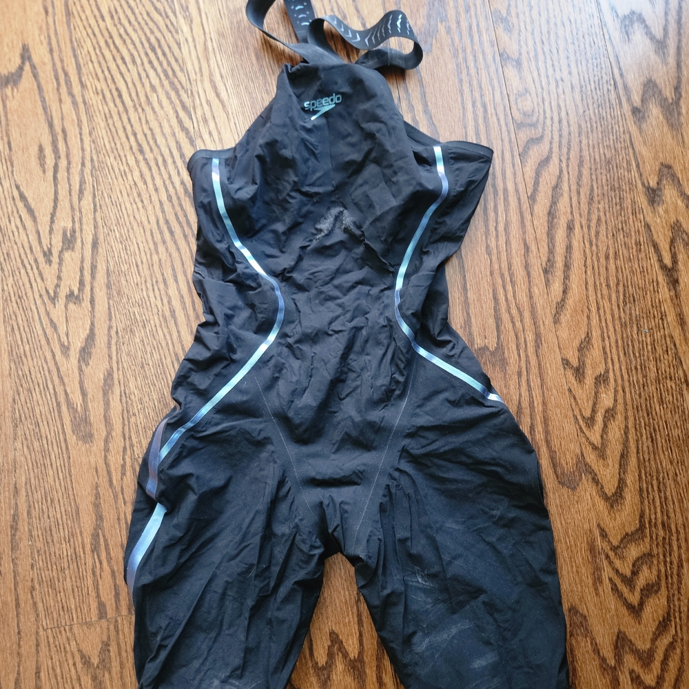 Speedo Kids One Piece Swimsuit in Black with Blue Trim